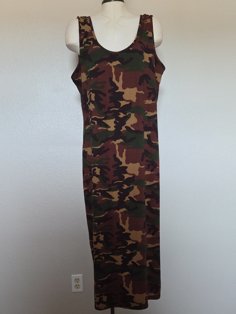 Sleeveless Camo Tank Midi Dress - Green/Brown
